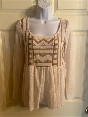 Free People Cream Tunic with Tan Embroidered Bodice